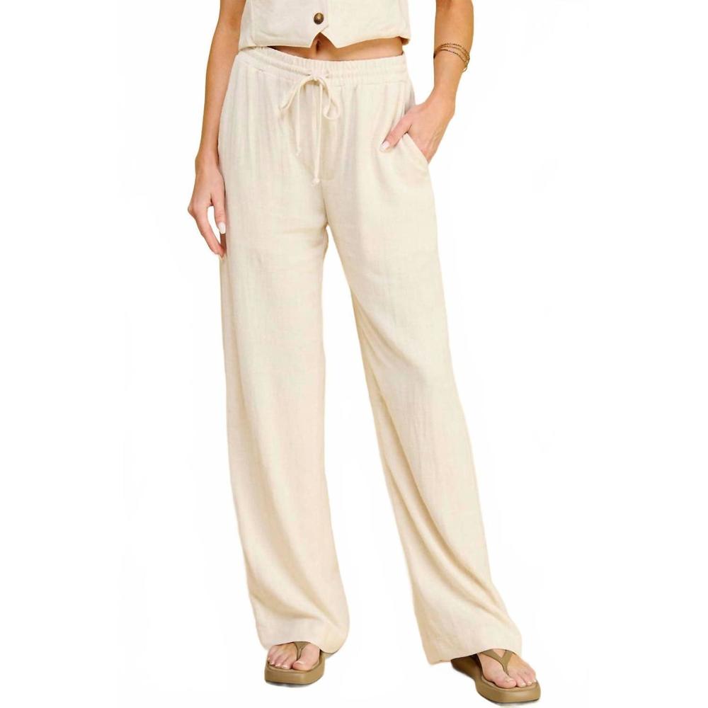 NEW IF SHE LOVES evergreen linen pant in oatmeal
